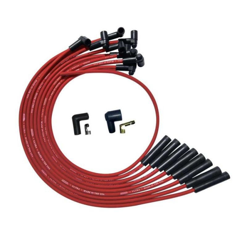 Moroso BBC Over Valve Cover Str Plug Boots HEI Sleeved Ultra Spark Plug Wire Set - Red-thumbmail-1