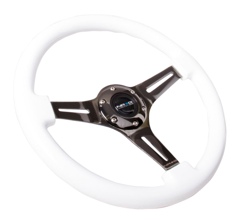NRG Classic Wood Grain Steering Wheel (350mm) White Paint Grip w/Black 3-Spoke Center-thumbmail-2