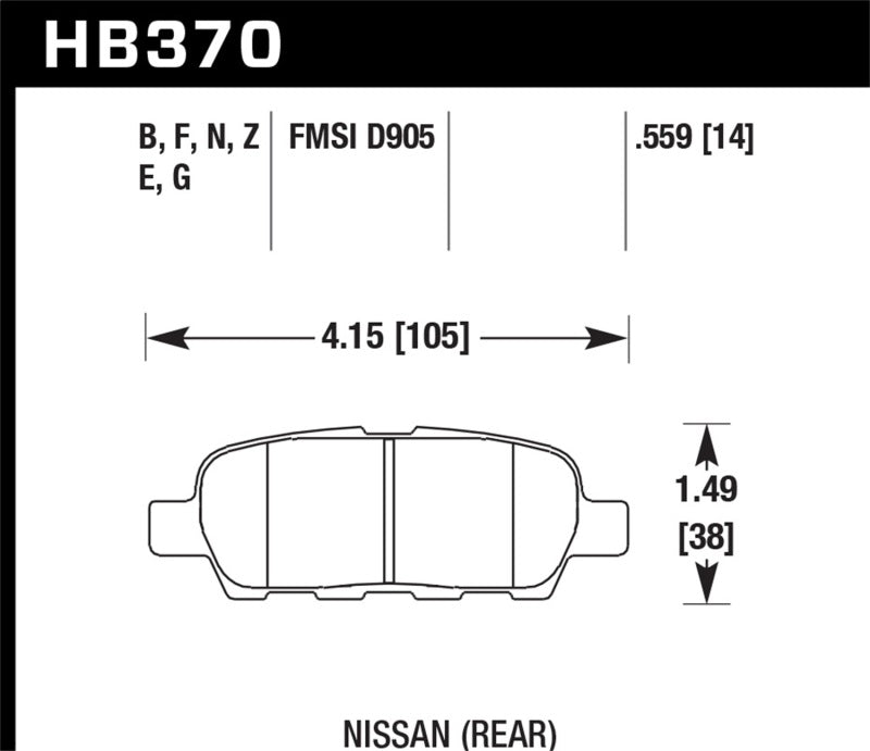 Hawk 03-07 350z / G35 / G35X w/o Brembo DTC-60 Race Rear Brake Pads-thumbmail-2