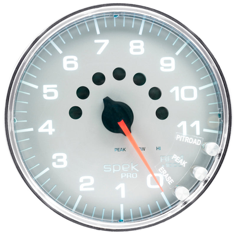 Autometer Spek-Pro Gauge Tachometer 5in 11K Rpm W/Shift Light & Peak Mem Silver/Chrome-thumbmail-2