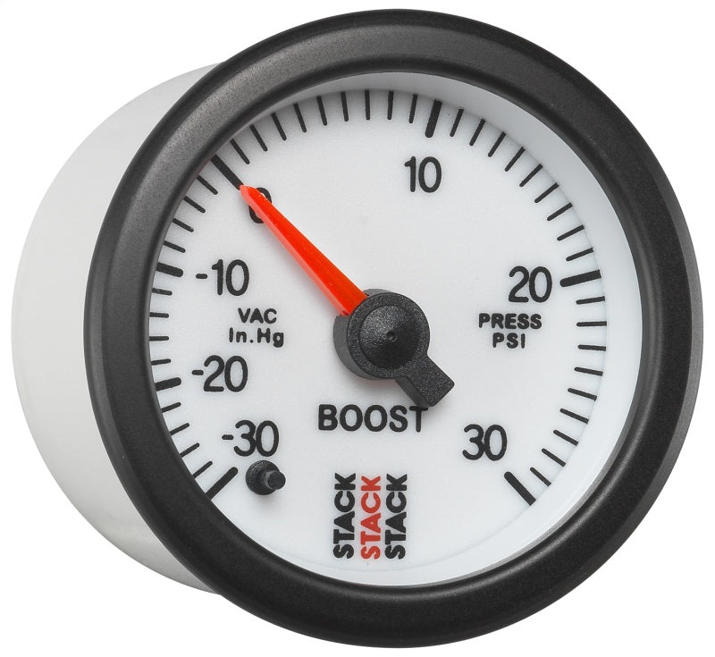 Autometer Stack 52mm -30INHG to +30 PSI (Incl T-Fitting) Pro Stepper Motor Boost Press Gauge - White-thumbmail-5