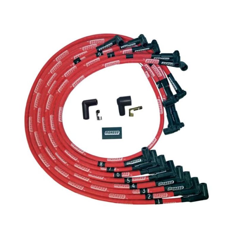 Moroso SBC Under Header Sleeved HEI 90 Degree Boots Ultra Spark Plug Wire Set - Red-thumbmail-1