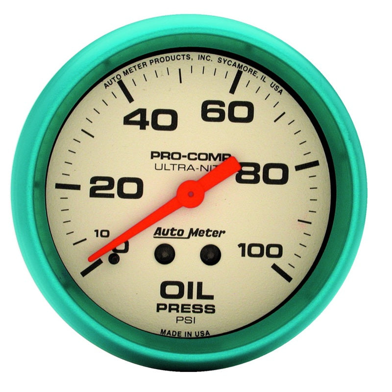 Autometer Ultra-Nite 66.7mm 0-100 PSI Mechanical Oil Pressure Gauge-thumbmail-1
