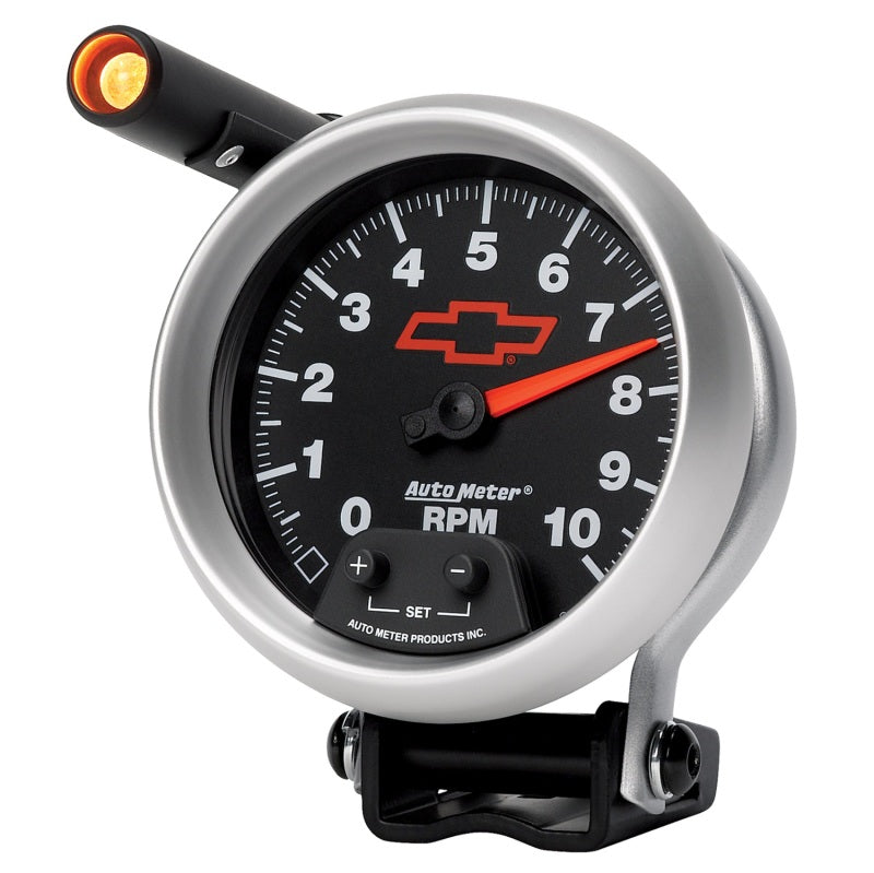 Autometer GM Red Bowtie Black 3-3/4in 0-10000 RPM Pedestal Mount Tachometer Quick-Lite-thumbmail-5