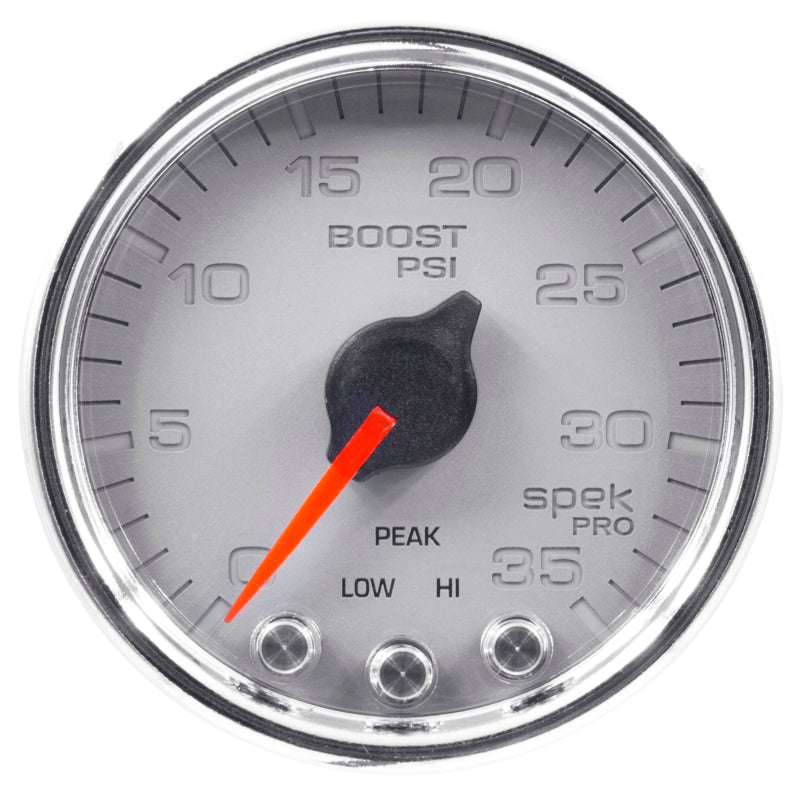 Autometer Spek-Pro Gauge Boost 2 1/16in 35psi Stepper Motor W/Peak & Warn Silver/Chrome-thumbmail-1