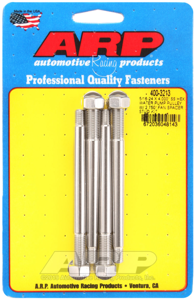 ARP 5/16-24 X 4.000 SS Hex Water Pump Pulley w/ 2.750in Fan Spacer Stud Kit-thumbmail-1