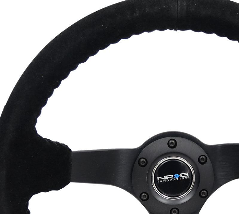 NRG Reinforced Steering Wheel (350mm / 3in. Deep) Blk Suede/Blk Bball Stitch w/5mm Matte Black Spoke-thumbmail-4
