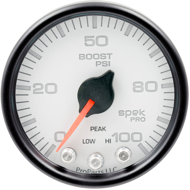 Autometer Spek-Pro Gauge Boost 2 1/16in 100psi Stepper Motor W/Peak & Warn Wht/Blk-thumbmail-2