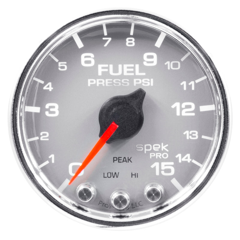Autometer Spek-Pro Gauge Fuel Press 2 1/16in 15psi Stepper Motor W/Peak & Warn Slvr/Chrm-thumbmail-2
