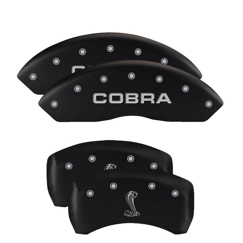 MGP 4 Caliper Covers Engraved Front Mustang Engraved Rear 50 Black finish silver ch-thumbmail-2