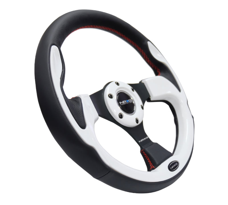 NRG Reinforced Steering Wheel (320mm) Blk w/White Trim & 4mm 3-Spoke-thumbmail-8
