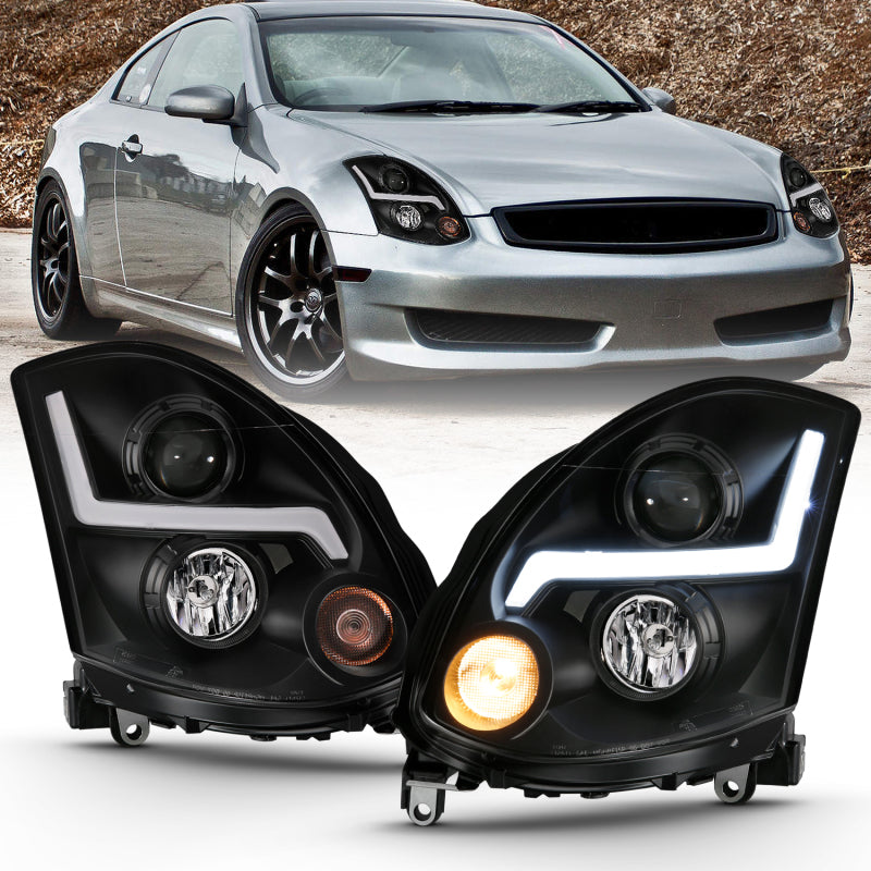ANZO 2003-2007 Infiniti G35 Projector Headlight Plank Style Black (HID Compatible, No HID Kit )-thumbmail-2