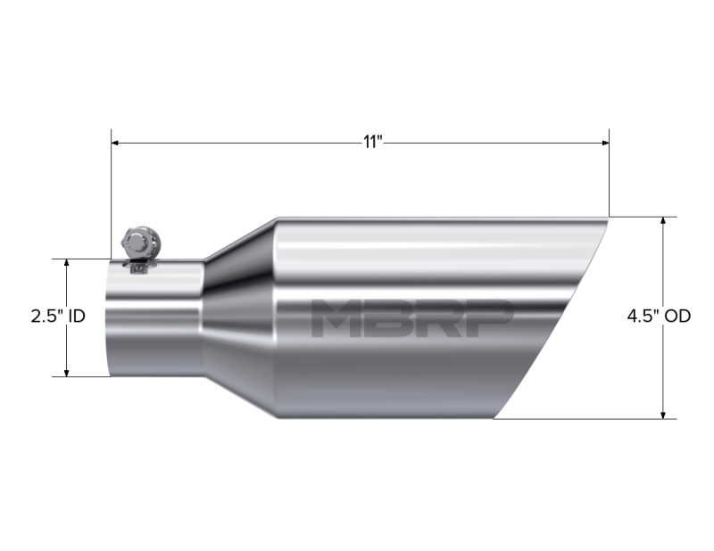 MBRP Universal Tip 4.5 O.D. Dual Walled Angled Rolled End 2.5 Inlet 12in Length - T304-thumbmail-4