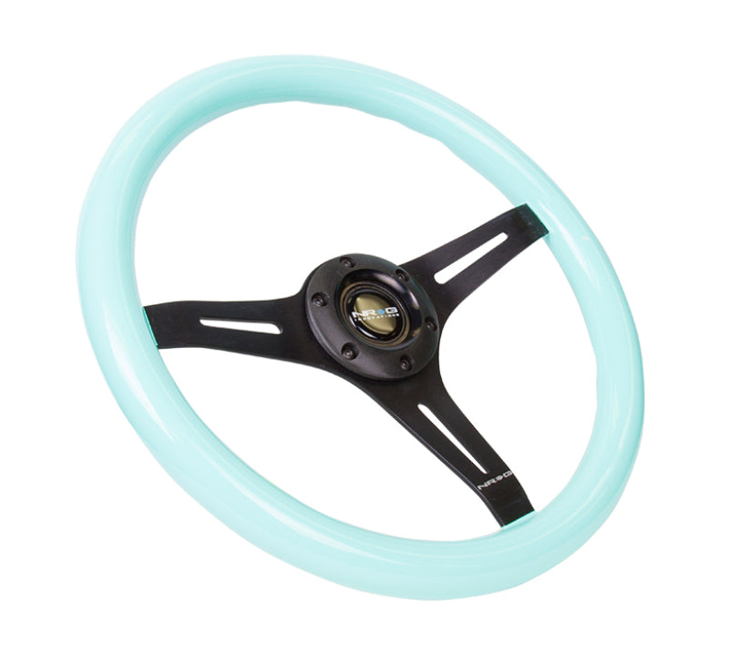 NRG Classic Wood Grain Steering Wheel (350mm) Minty Fresh Color Grip w/Black 3-Spoke Center-thumbmail-2