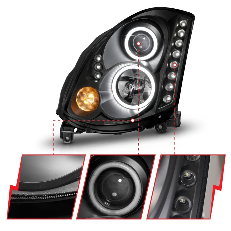 ANZO 2003-2007 Infiniti G35 Projector Headlights w/ Halo Black (CCFL) (HID Compatible)-thumbmail-12