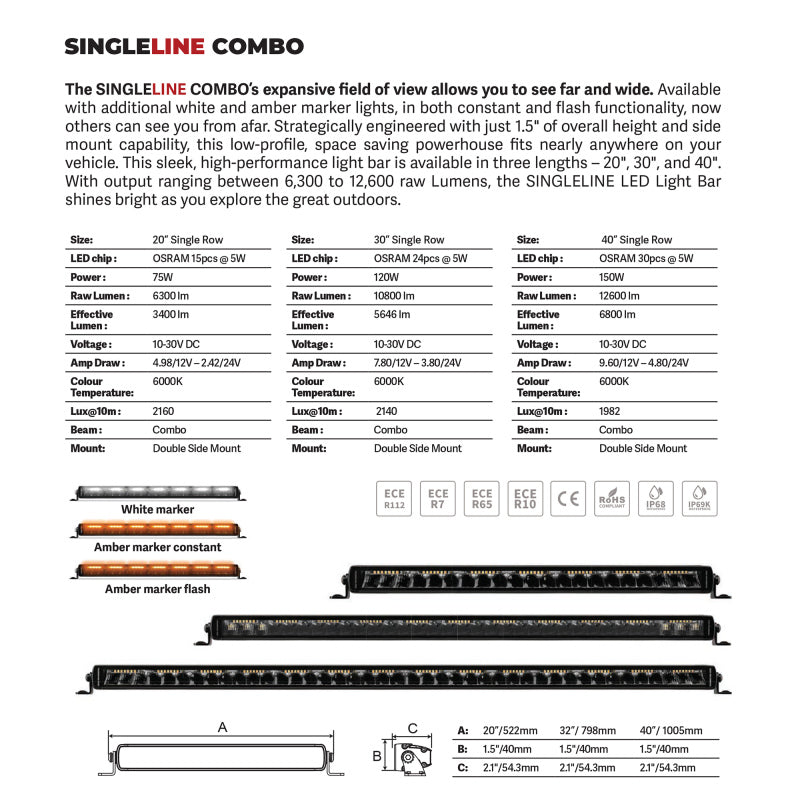 Go Rhino Xplor Blackout Combo Series Sgl Row LED Light Bar w/Amber (Side/Track Mount) 20.5in. - Blk-thumbmail-10