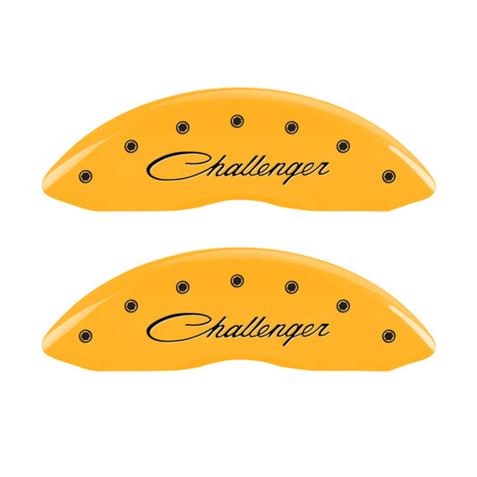 MGP 4 Caliper Covers Engraved F & R Cursive/Challenger Yellow Finish Black Char 2006 Dodge Charger