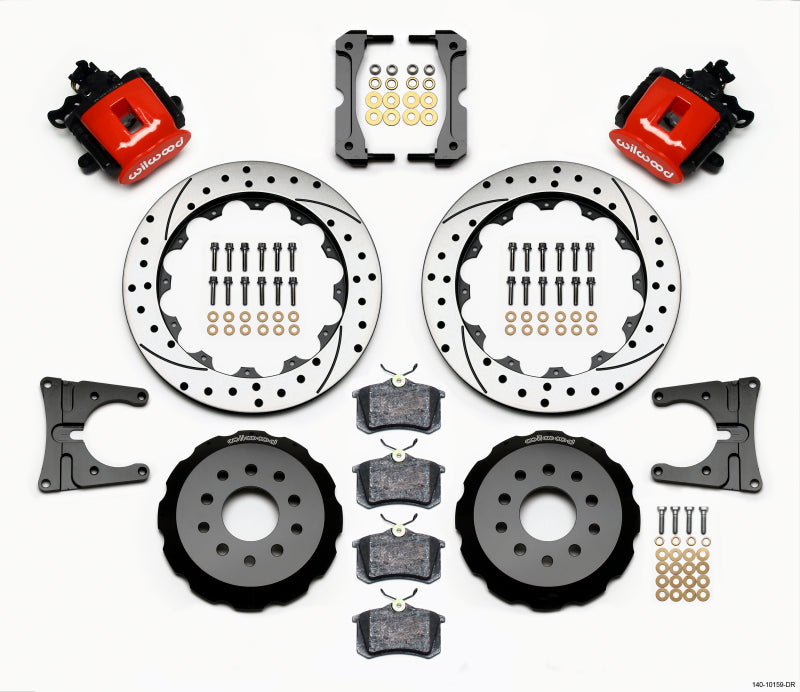 Wilwood Combination Parking Brake Rear Kit 12.88in Drilled Red 2005-2014 Mustang-thumbmail-1