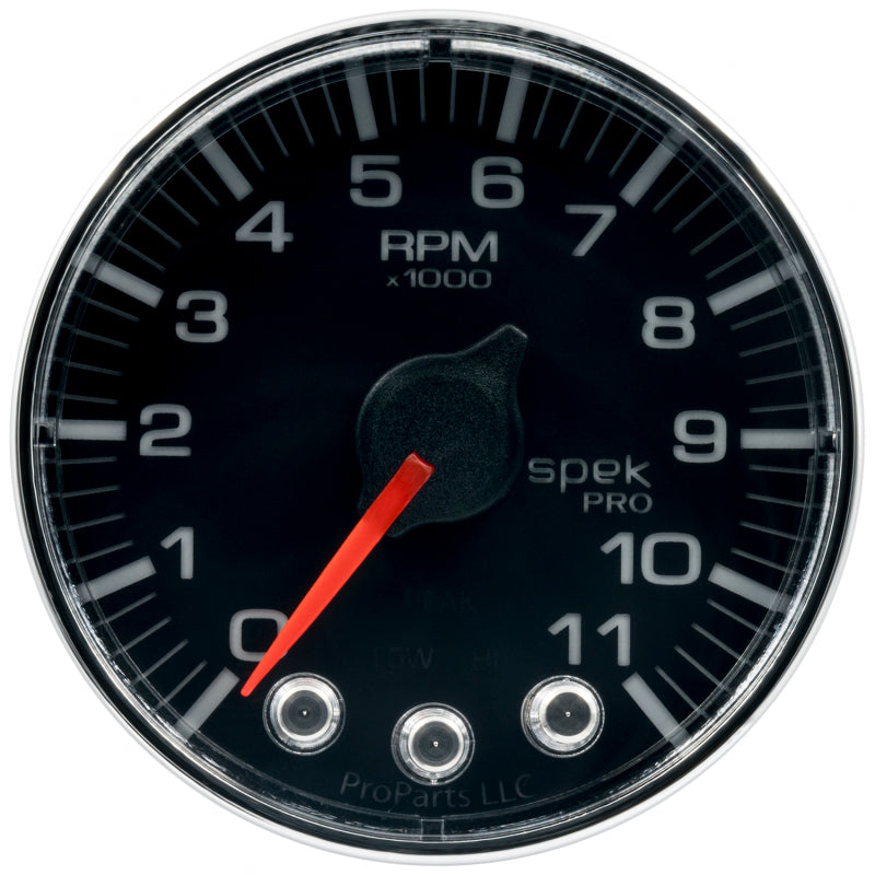 Autometer Spek-Pro Gauge Tach 2 1/16in 11K Rpm W/ Shift Light & Peak Mem Blk/Chrm-thumbmail-2