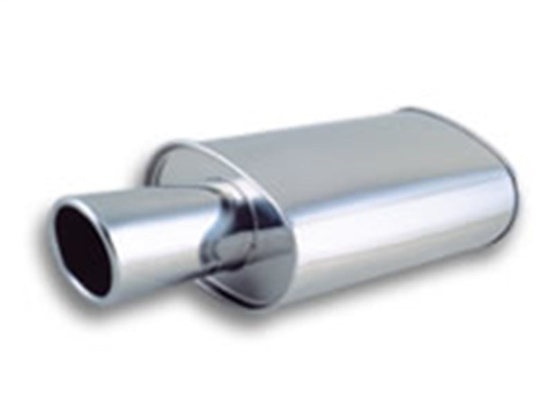 Vibrant StreetPower Turbo Oval Muffler with 4in Round Tip Angle Cut Rolled Edge - 3in inlet I.D.-thumbmail-1