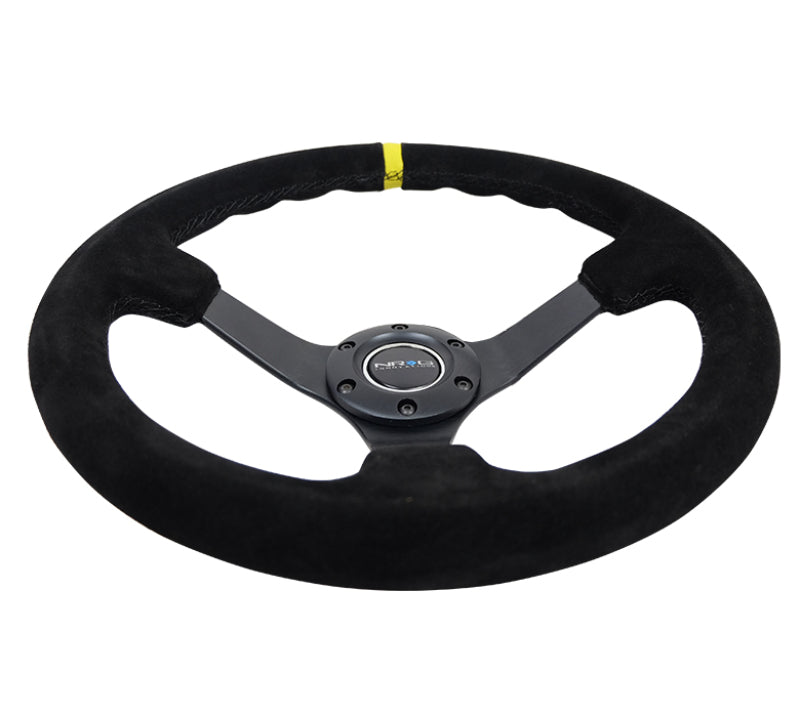 NRG Reinforced Steering Wheel (350mm / 3in. Deep) Blk Suede/X-Stitch w/5mm Blk Spoke & Yellow CM-thumbmail-3