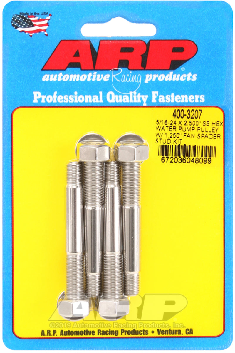 ARP 5/16-24 X 2.500 SS Hex Water Pump Pulley w/ 1.250in Fan Spacer Stud Kit-thumbmail-1