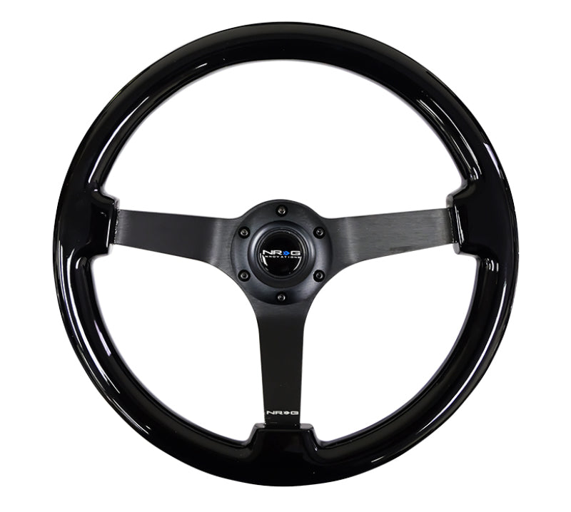 NRG Reinforced Steering Wheel (350mm / 3in. Deep) Black w/Black Chrome Solid 3-Spoke Center-thumbmail-3