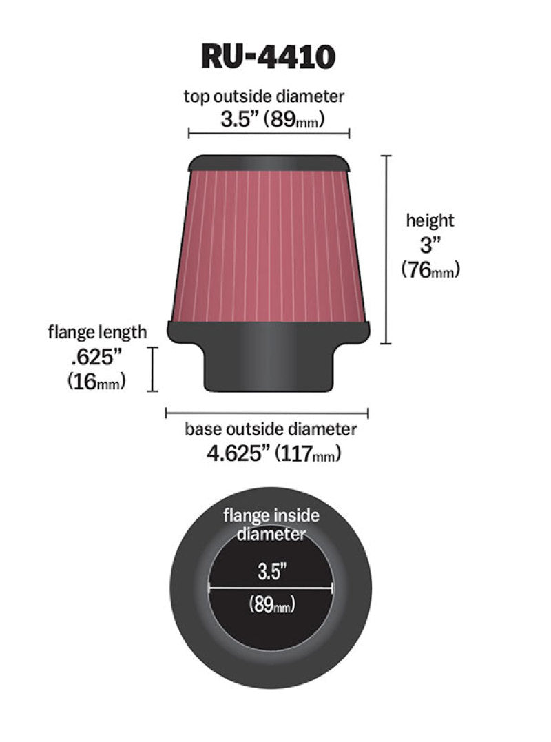 K&N Filter Universal Rubber Filter 3 1/2 inch Flange 4 5/8 inch Base 3 1/2 inch Top 3 inch Height-thumbmail-6