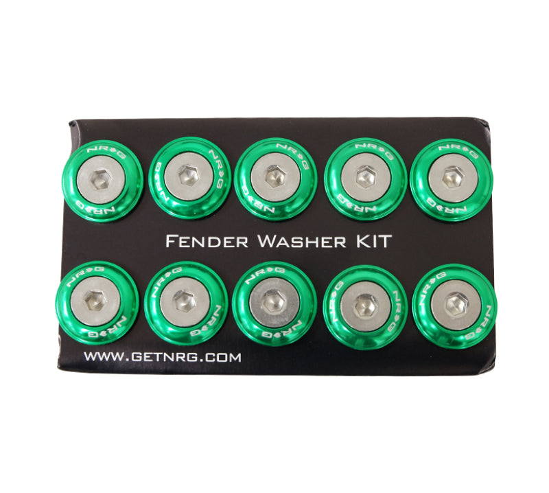 NRG Fender Washer Kit w/Rivets For Plastic (Green) - Set of 10-thumbmail-2