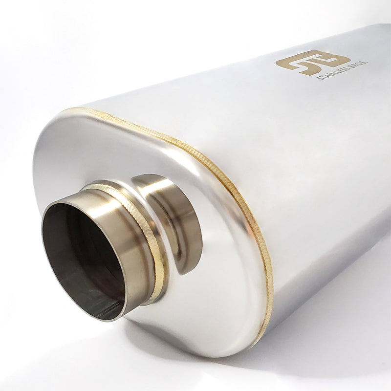Stainless Bros 2.5in x 17in OAL SS304 Oval Muffler - Polished-thumbmail-1