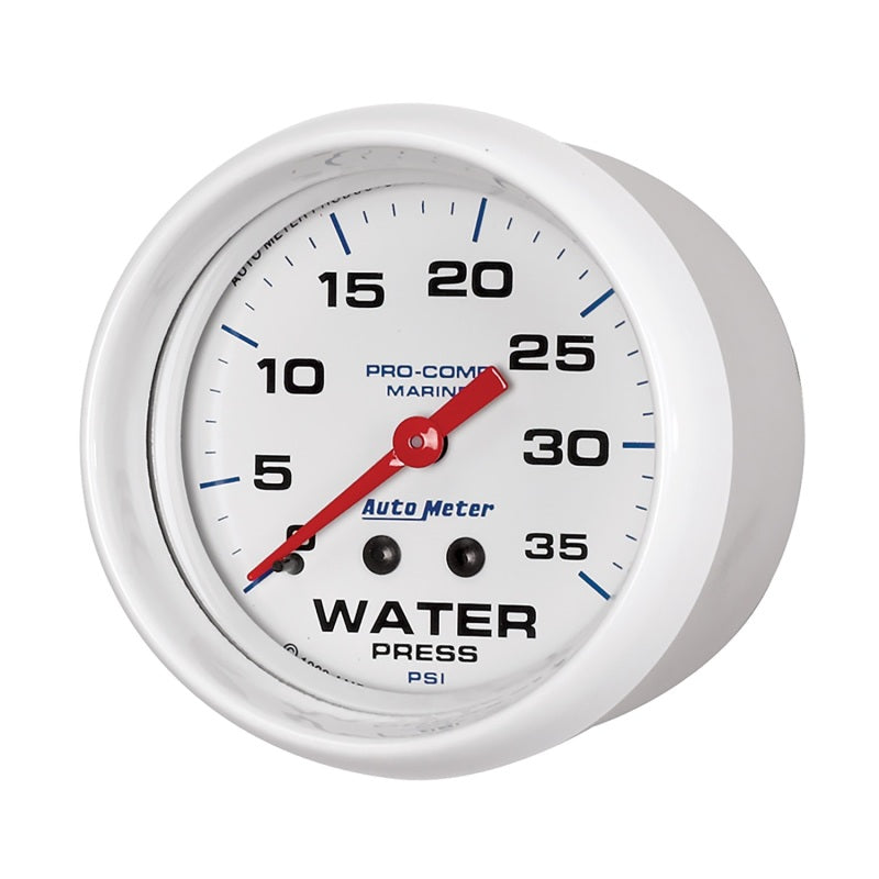 Autometer AutoGage 2-5/8in. / 35 PSI Mechanical Water Press Gauge - Marine White