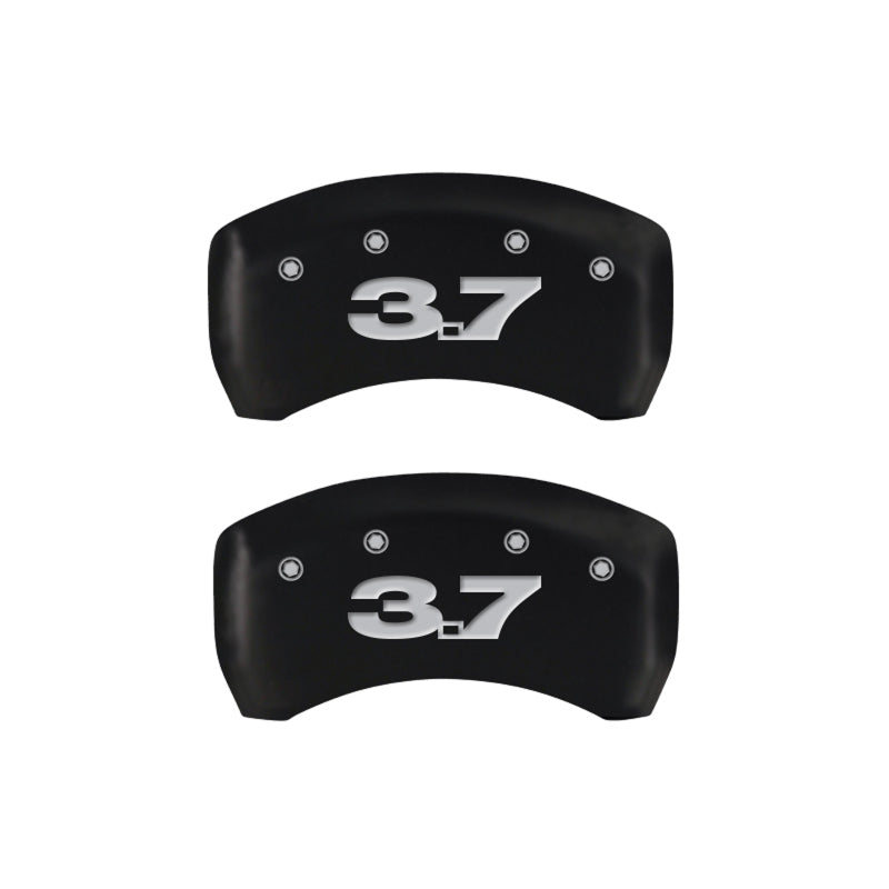 MGP 4 Caliper Covers Engraved Front Mustang Engraved Rear 37 Red finish silver ch-thumbmail-5