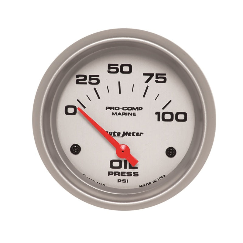 Autometer Marine Silver Ultra-Lite 2-5/8in 100PSI Electric Oil Pressure Gauge-thumbmail-1