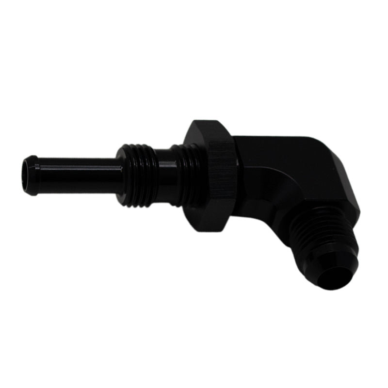 DeatschWerks 6AN Male Flare to 5/16in Male Barb Bulkhead Adapter 90-Degree - Anodized Matte Black-thumbmail-2
