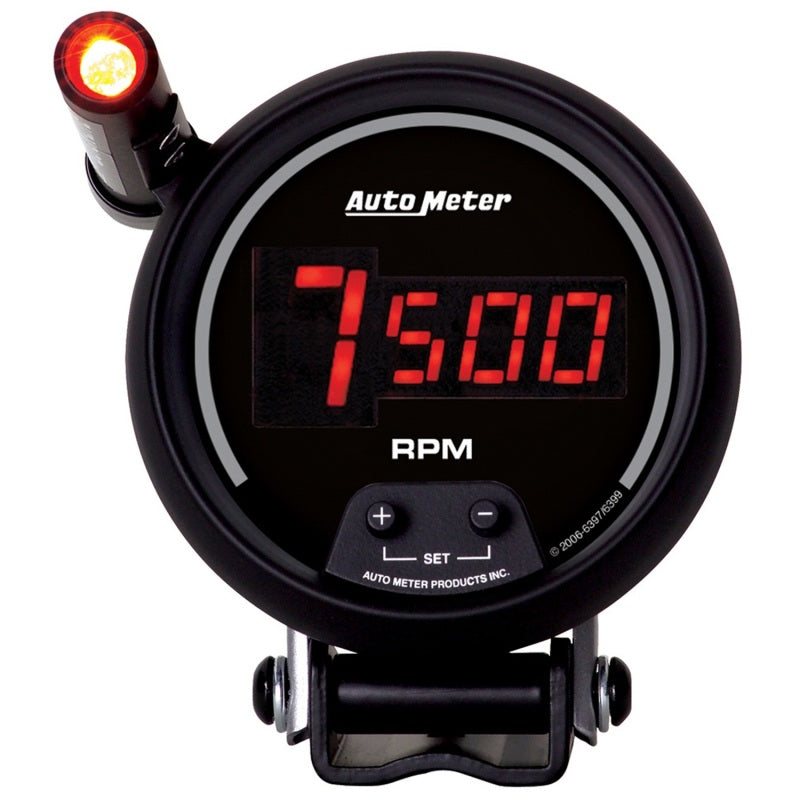 Autometer Quick-Lite Digital 10K RPM Pedestal Mount 3 3/4in Tachometer Black Dial w/ Red LED-thumbmail-1