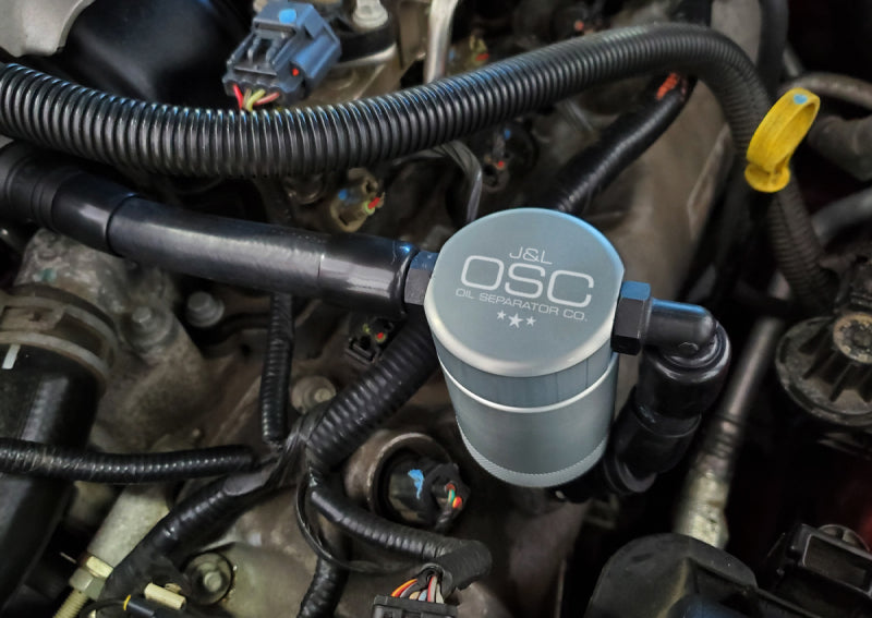 J&L 05-10 Ford Mustang GT Driver Side Oil Separator 3.0 V2 - Clear Anodized-thumbmail-2