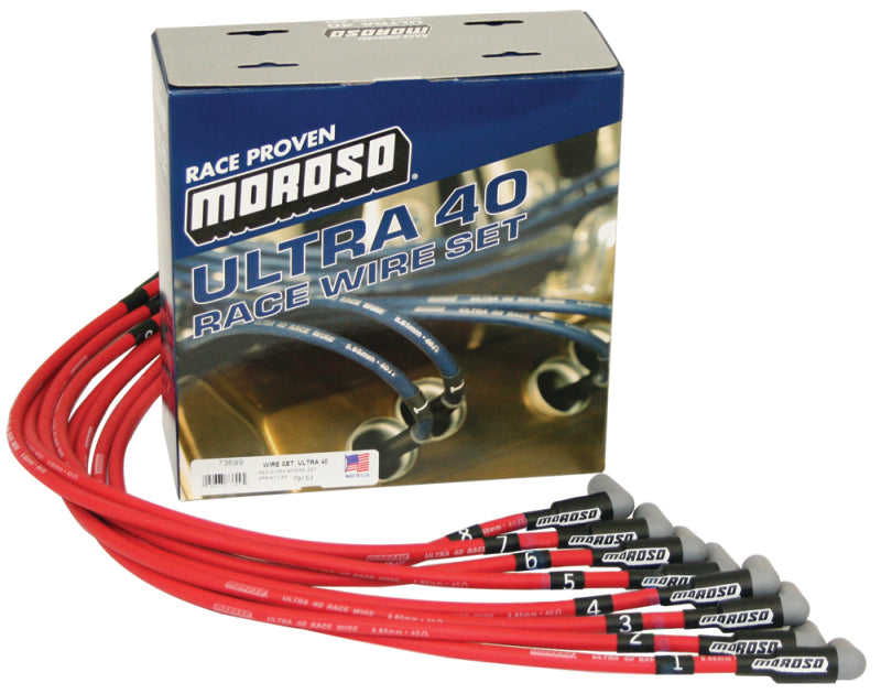 Moroso Chevrolet Small Block (Sprint Car) Ignition Wire Set - Ultra 40 - Unsleeved - HEI - Red-thumbmail-1