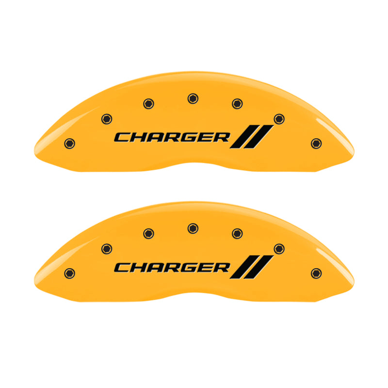 MGP 4 Caliper Covers Engraved Front & Rear With stripes/Charger Yellow finish black ch-thumbmail-3