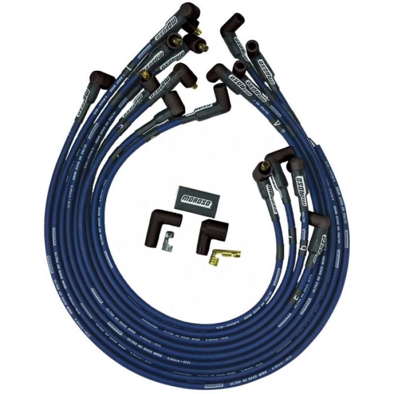 Moroso Chevrolet Small Block Ignition Wire Set - Ultra 40 - Unsleeved - Non-HEI - Under Header -Blue-thumbmail-1