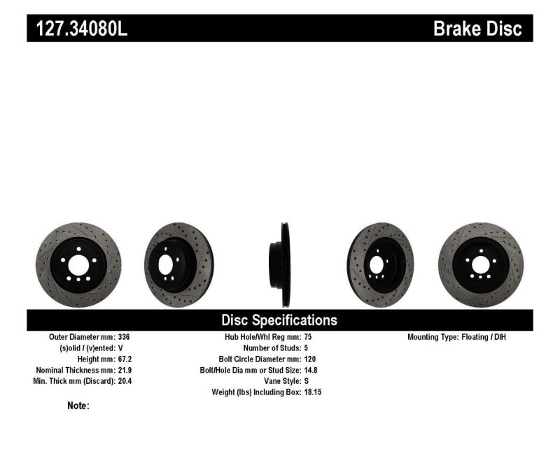 StopTech 06 BMW 330 / 07-09 BMW 335 Slotted & Drilled Left Rear Rotor-thumbmail-9