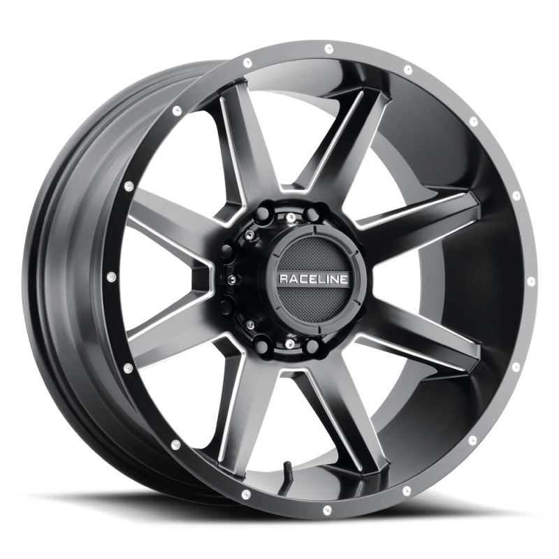 Raceline 954M Stryker 20x9in / 8x180 BP / 18mm Offset / 124.2mm Bore - Satin Black & Milled Wheel-thumbmail-1