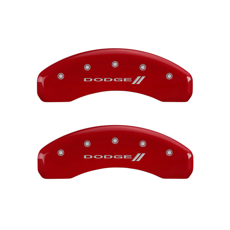 MGP 4 Caliper Covers Engraved Front & Rear With stripes/Dodge Red finish silver ch-thumbmail-4