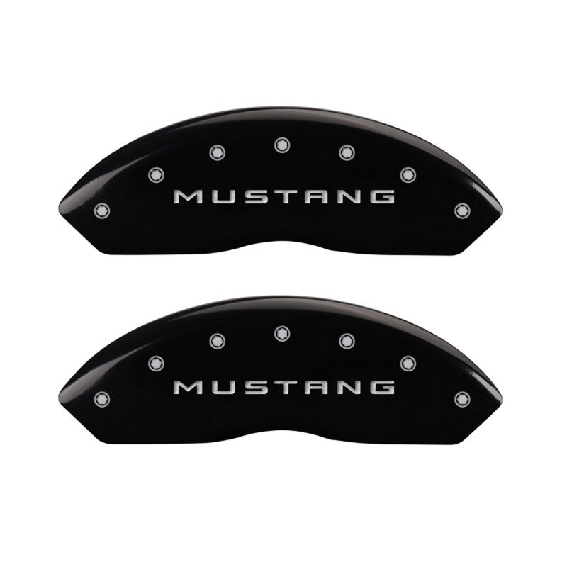 MGP 4 Caliper Covers Engraved Front Mustang Engraved Rear 37 Black finish silver ch-thumbmail-2