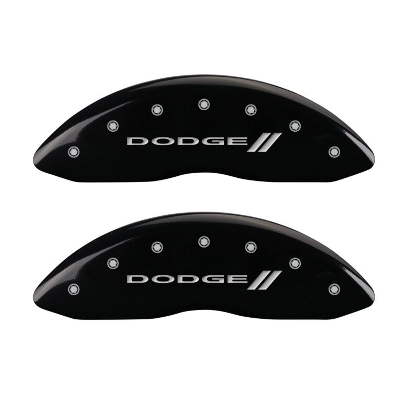 MGP 4 Caliper Covers Engraved Front & Rear With stripes/Dodge Black finish silver ch-thumbmail-3
