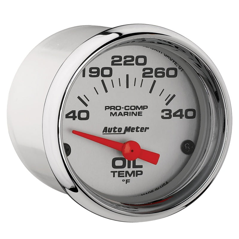 Autometer Marine Chrome Ultra-Lite 2-1/16in Electric Oil Temperature Gauge 140-300 Deg F-thumbmail-2