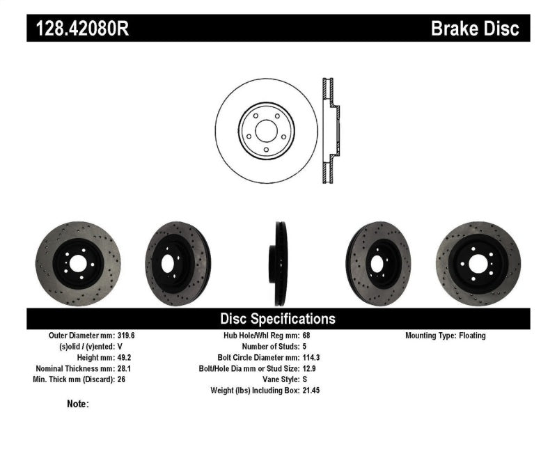StopTech 08-09 Infiniti EX35 / 05-08 G35 / 09 G37 / 06-09 M35/M45 Drilled Right Front Rotor-thumbmail-2
