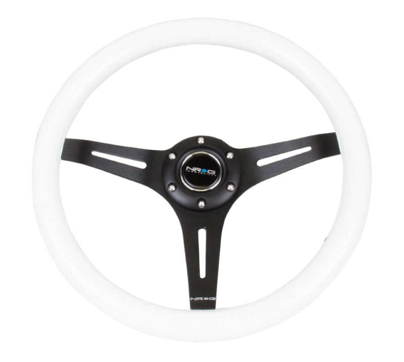 NRG Classic Wood Grain Steering Wheel (350mm) White Paint Grip w/Black 3-Spoke Center-thumbmail-3