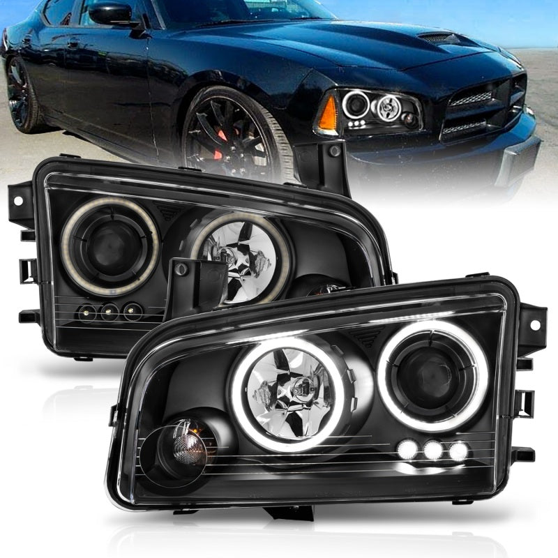 ANZO 2006-2010 Dodge Charger Projector Headlights w/ Halo Chrome (CCFL)-thumbmail-3