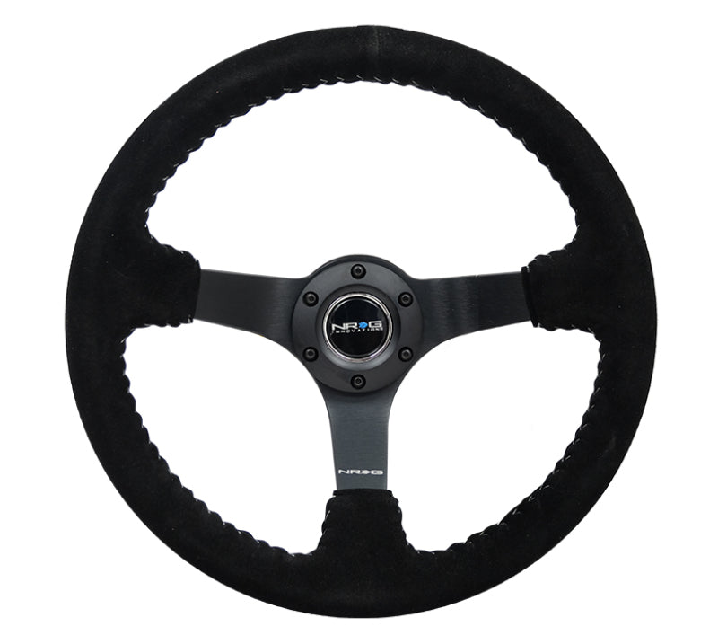 NRG Reinforced Steering Wheel (350mm / 3in. Deep) Blk Suede/Silver BBall Stitch w/5mm Mt. Blk Spokes-thumbmail-5