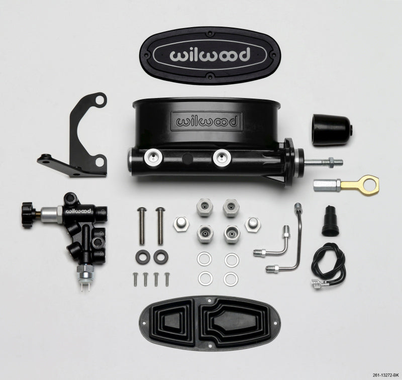Wilwood HV Tandem M/C Kit w L/H Bracket & Prop Valve - 7/8in Bore Black-W/Push. - Early Mustang-thumbmail-2